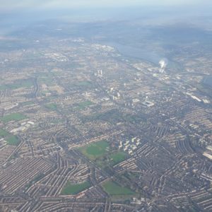 Aerial view, arriving into London